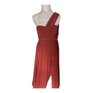 Elegant One-Shoulder Rust Dress